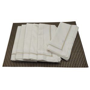 Hotel Collection Set of 6 White Gold Tone Embroidered Edge 20" Square Napkin New